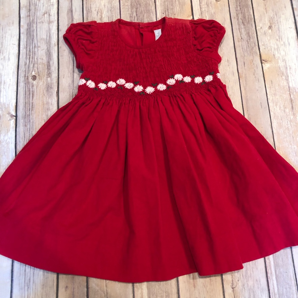 Fantaisie kids red smocked cord dress
